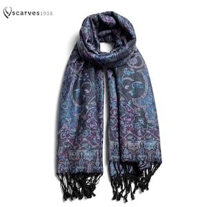 Black/purple/blue Pashmina Scarf flower festival pashmina shawl hippie Shawls Women wedding Stole Mothers Day Gift Bohemian Gift for her