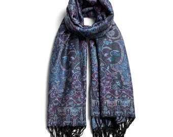 Black/purple/blue Pashmina Scarf flower festival pashmina shawl hippie Shawls Women wedding Stole Mothers Day Gift Bohemian Gift for her