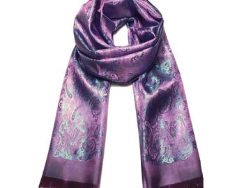 Foulard écharpe En Soie Floral Violet Mauve - Neuf Sans étiquette Cadeau Femme France