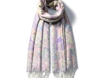 Light Pastel Pashmina Scarf | Bohemian Paisley Shawl | Floral Festival Wrap | Ethnic Bridesmaid Gift | Unique Boho Accessory for Her