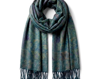 Green/Deep Aubergine pashmina Scarf gift idea shawl festival scarf green woman scarf scarves1938 Rave scarf hippie scarf bohemian scarf warm
