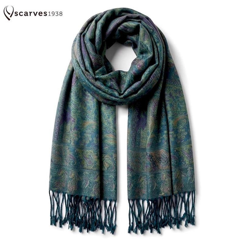 Green/Deep Aubergine pashmina Scarf gift idea shawl festival scarf green woman scarf scarves1938 Rave scarf hippie scarf bohemian scarf warm image 1