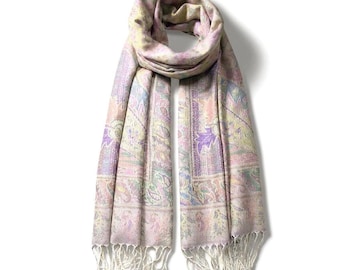 Light Pastel Pashmina Scarf | Bohemian Paisley Shawl | Floral Festival Wrap | Ethnic Bridesmaid Gift | Unique Boho Accessory for Her