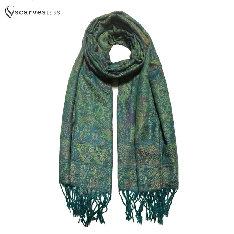 Black Ginger Sawan Golden Paisley Scarf - Green