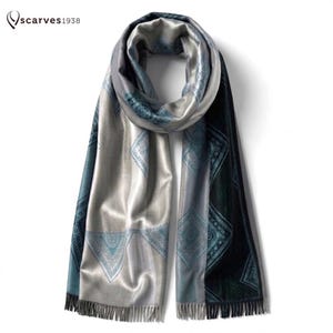 Sciarpa reversibile in morbida lana / Sciarpa con motivo geometrico nativo americano / Stola boho per festival / Stola setosa unisex / Accessorio unico per rave, idea regalo