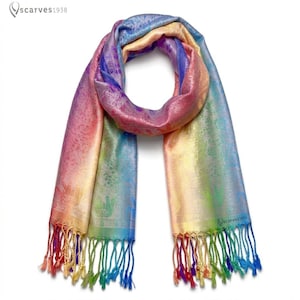 Rainbow Elephant Pashmina Scarf | Vibrant Bohemian Festival Shawl | Warm Unisex Boho Wrap | Hippie Style Stole | Artisan-Made Present