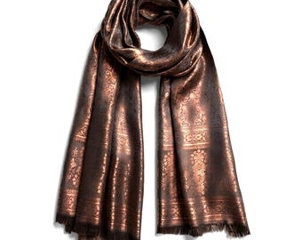 Bufanda de seda color cobre, regalo para ella, chal, bufanda de seda reversible, bufanda de cachemir, bufanda unisex, bufanda boho, bufanda larga de seda, chal de novia