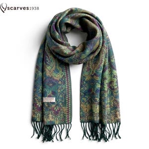 Écharpe en pashmina vert vif | Châle bohème à motifs cachemire et floraux | Étole ethnique style tapisserie | Cadeau unique pour demoiselle d'honneur | Étole artisanale faite main