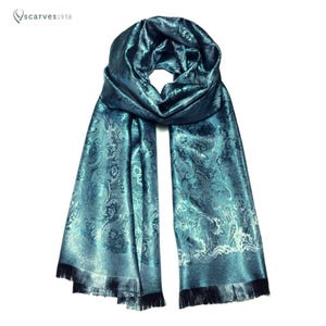 Blue/green silk flower scarf Gift for her shawl elegant scarf scarves1938 Silk scarf flowers lover Festival scarves Green blue silk scarf