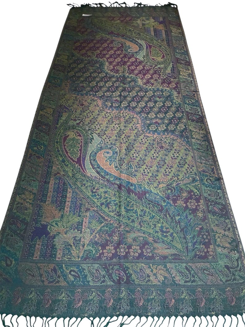 Green/Deep Aubergine pashmina Scarf gift idea shawl festival scarf green woman scarf scarves1938 Rave scarf hippie scarf bohemian scarf warm image 2