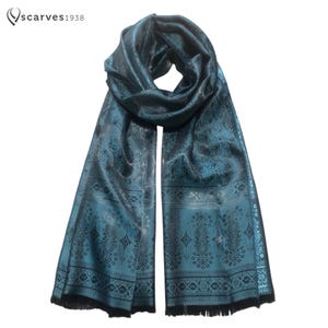 Blue and black Silk scarf,Gift for her,shawl,reversible silk scarf,paisley scarf,unisex scarf,bohemian scarf,Silk Long Scarf,Bridal Shawl