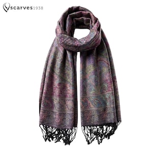 Colorful Pashmina Scarf gift idea shawl festival scarf black fringes scarf bohemian Tapestry Ethnic Paisley flowers Bridesmaids Gifts Shawl