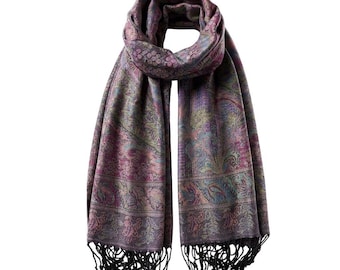 Colorful Pashmina Scarf gift idea shawl festival scarf black fringes scarf bohemian Tapestry Ethnic Paisley flowers Bridesmaids Gifts Shawl
