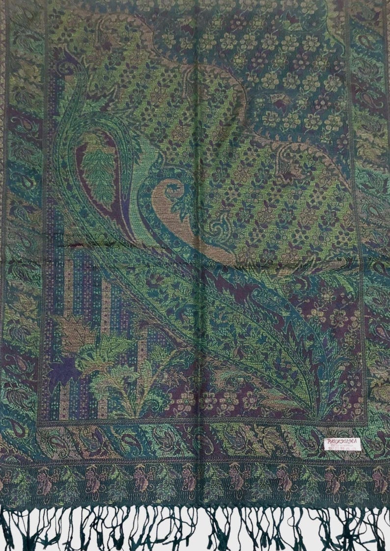 Green/Deep Aubergine pashmina Scarf gift idea shawl festival scarf green woman scarf scarves1938 Rave scarf hippie scarf bohemian scarf warm image 10