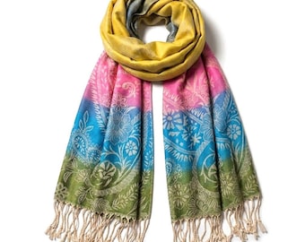 Colorful Pashmina Scarf paisley scarf festival fashion Women scarf festival style boho scarf hippie scarf bohemian scarf wrap flowers scarf