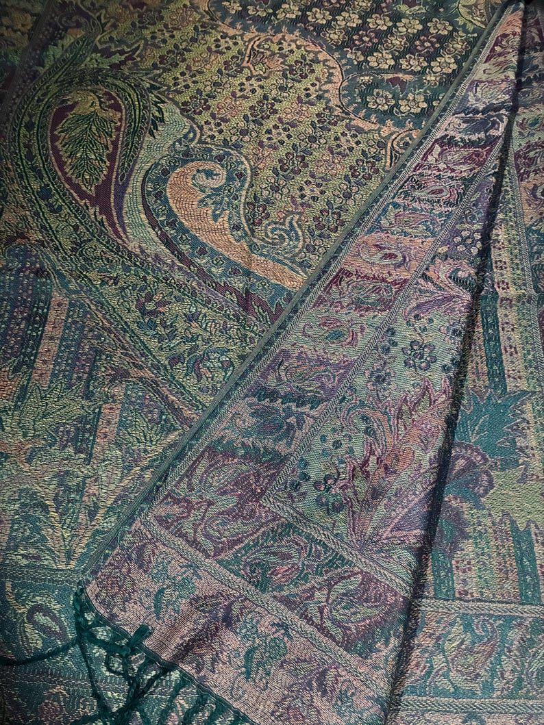 Green/Deep Aubergine pashmina Scarf gift idea shawl festival scarf green woman scarf scarves1938 Rave scarf hippie scarf bohemian scarf warm image 11