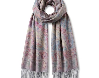 Gray Colorful Pashmina Scarf gift idea shawl festival scarf scarves hippie scarf bohemian Tapestry Ethnic Paisley flowers Bridesmaids Gifts