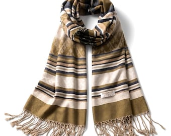 Sand Tribal Pashmina, Schal, Festival, Schal, braun, tribal Pashmina, gestreiftes Muster, Naturfarben, Turban, Ethno Schal, Unisex Schal, Geschenkidee