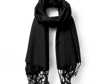 Handwoven Raw Thai Silk Scarf | Black Elegant Shawl | Soft Touch Unisex Accessory
