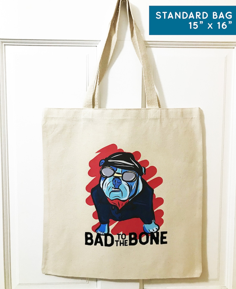 Dog Owner Bull Dog Illustration Canvas Tote Bag Pet Portrait Gift for Dog Lover