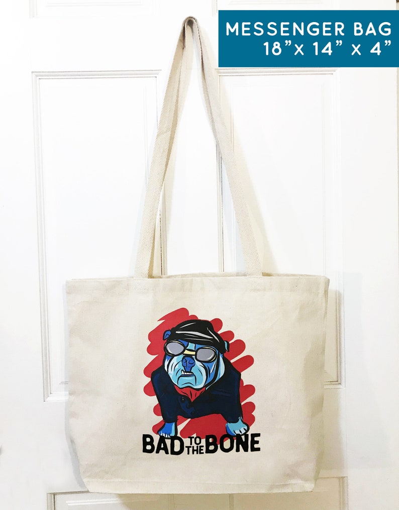 Dog Owner Bull Dog Illustration Canvas Tote Bag Pet Portrait Gift for Dog Lover