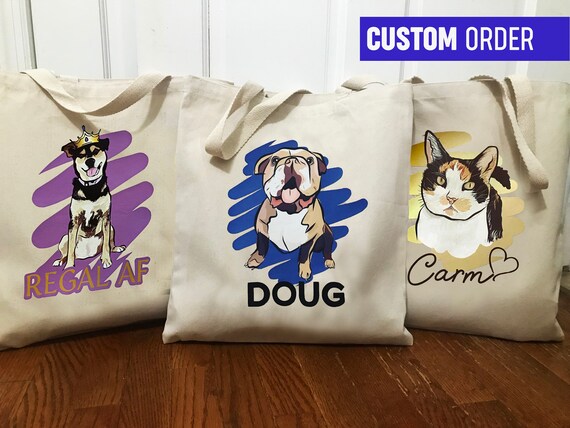 Gifts for Dog Lovers Pet Bag Gifts for Pet Lovers Personalized Gift Cat Bag Dog Bag Custom Book Bag Custom Pet Portrait Tote bag