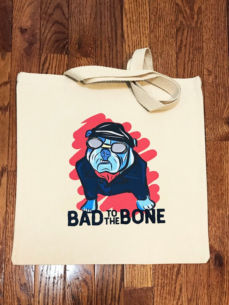 Dog Owner Bull Dog Illustration Canvas Tote Bag Pet Portrait Gift for Dog Lover