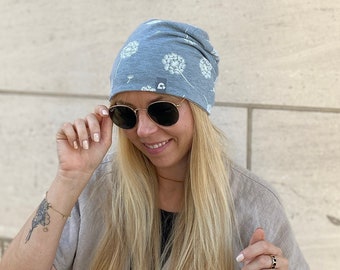 Reversible beanie women double-layered uni melange several colors cotton blend chemo hair replacement Ökotex pollutant-free handmade active