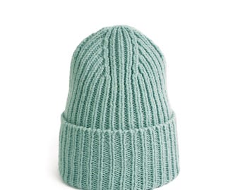 unisex knitted hat 100% wool with wide cuff made in Europe