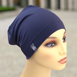 Summer beanie super light several colors cotton blend melange skin-friendly women pollutant-free leisure sports chemo handmade marineblau