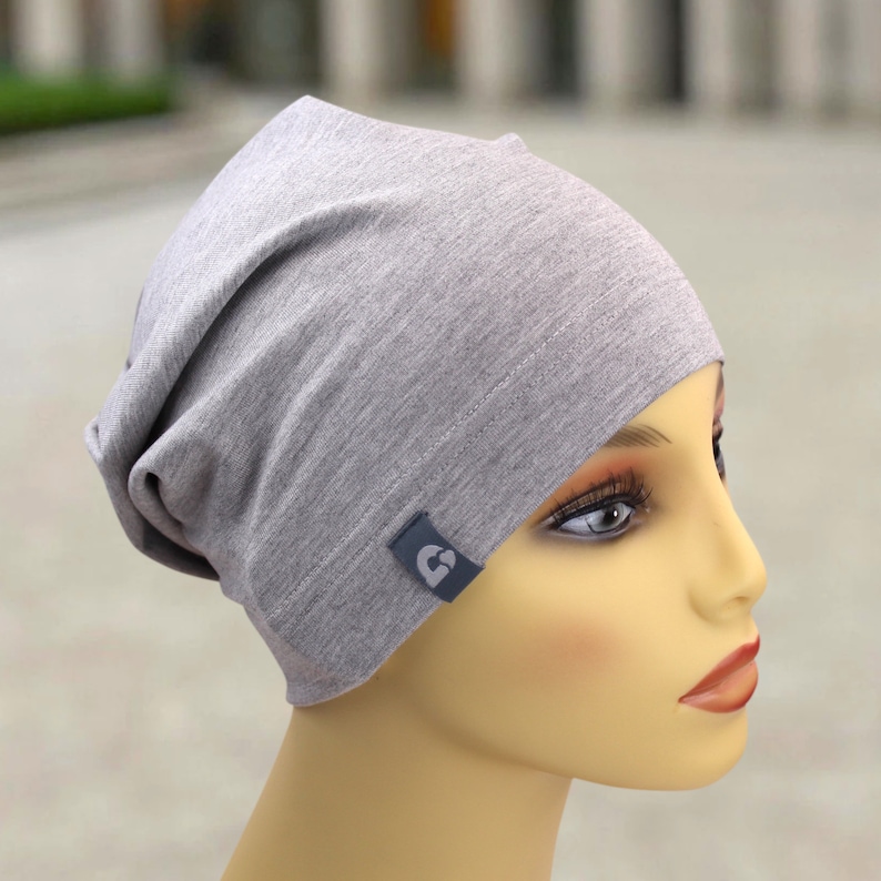 Bambus leichte einlagige bequeme Mütze Beanie Frühjahr/Sommer handmade Chemo graumelange