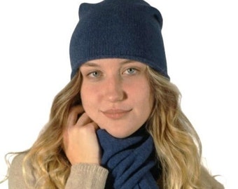 Cashmere knitted hat with rolled hem unisex made from 100% organic cashmere recycled super soft