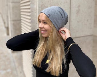 Reversible beanie women double-layered uni melange several colors cotton blend chemo hair replacement Ökotex pollutant-free handmade active