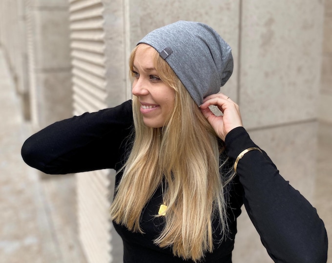 Reversible beanie women double-layered uni melange several colors cotton blend chemo hair replacement Ökotex pollutant-free handmade active
