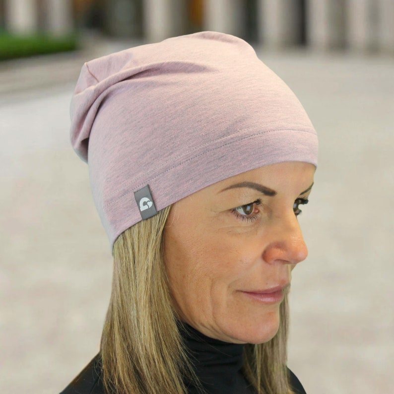 leichte einlagige bequeme Mütze Beanie für den Sommer handmade rosa melange