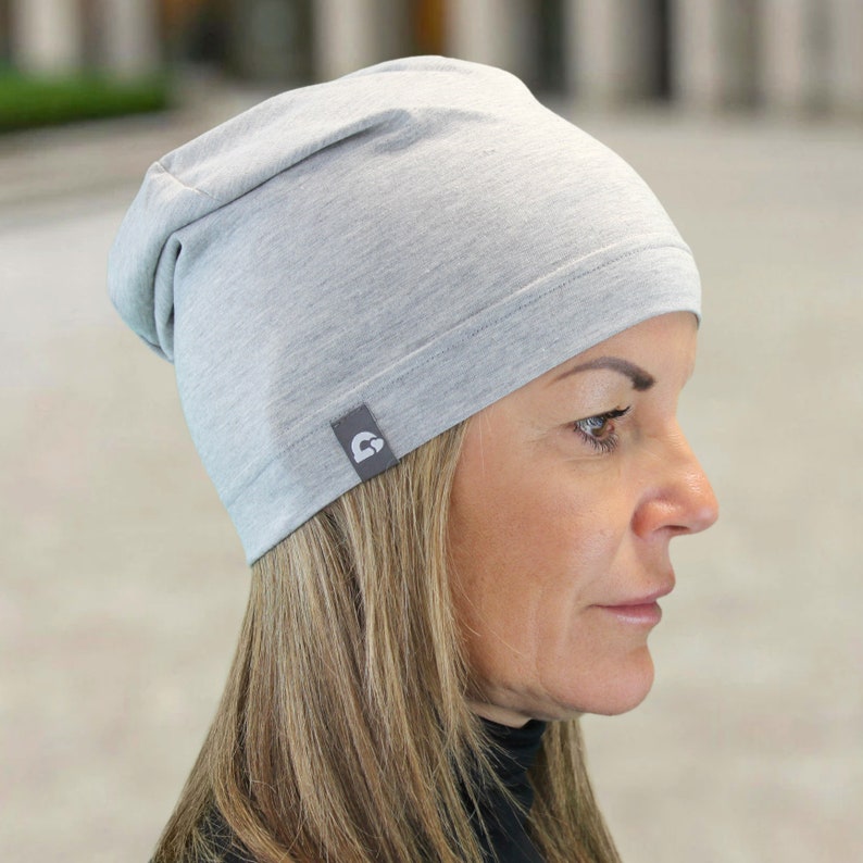 Summer beanie super light several colors cotton blend melange skin-friendly women pollutant-free leisure sports chemo handmade hellgrau Melange