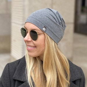 Summer beanie super light several colors cotton blend melange skin-friendly women pollutant-free leisure sports chemo handmade graumelange