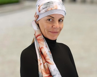 Kopfbedeckung Chemo Mütze Turban Damen Jersey bequem mit modischem Tuch