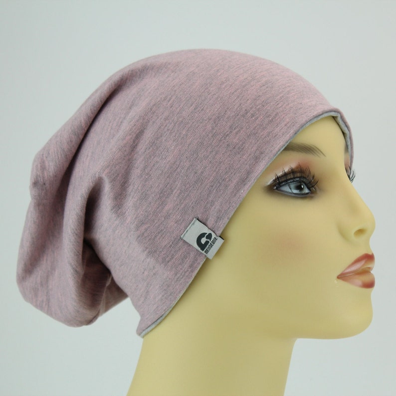 Reversible beanie women double-layered uni melange several colors cotton blend chemo hair replacement Ökotex pollutant-free handmade active rosa Melange