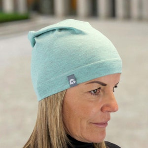 leichte einlagige bequeme Mütze Beanie für den Sommer handmade mint melange