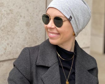 Reversible beanie women double-layered uni melange several colors cotton blend chemo hair replacement Ökotex pollutant-free handmade active