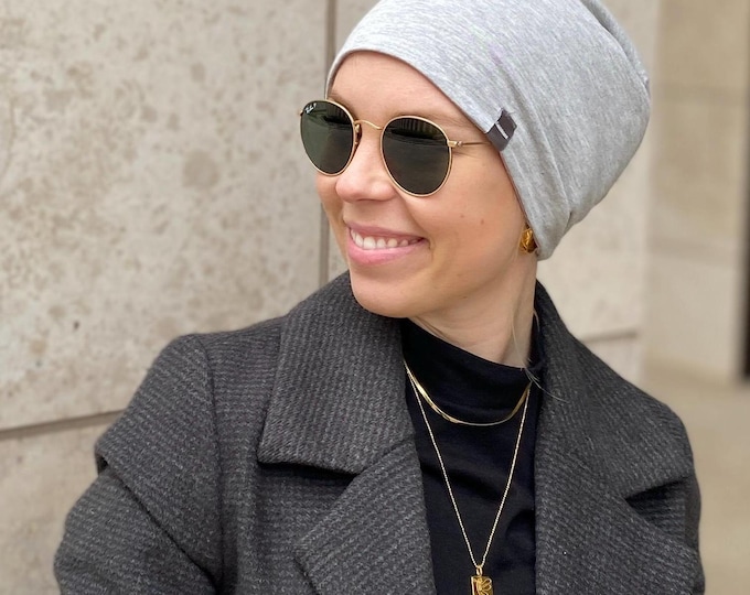 Reversible beanie women double-layered uni melange several colors cotton blend chemo hair replacement Ökotex pollutant-free handmade active