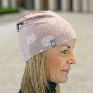 leichte einlagige bequeme Mütze Beanie für den Sommer handmade rosa Pusteblume