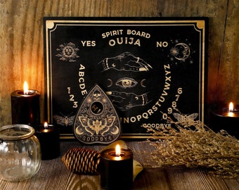 Black Wood Oujia Board & Planchette 12 X 9’’ Spirit Board Talking Game Witchcraft for Altar, Spirit Game, Occult Practice, Divination Tools