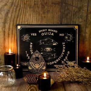 Black Wood Oujia Board & Planchette 12 X 9’’ Spirit Board Talking Game Witchcraft for Altar, Spirit Game, Occult Practice, Divination Tools