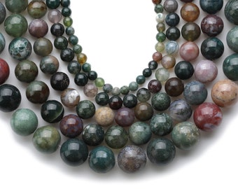 Zenkeeper Natural Gemstone Beads, 4mm/6mm/8mm/10mm/12mm Round India Agate, Genuine Stone Bead for Jewelry Making DIY Bracelet Necklace