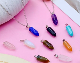 Zenkeeper Natural Crystal Pendants Bullet Head, Healing Stone Pendants, DIY Gemstone Crystal Pendant for Bracelets Necklace Jewelry Making