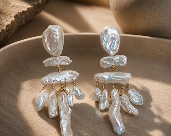 Pendientes colgantes barrocos de perlas hechos a mano, joyería nupcial llamativa de estilo francés