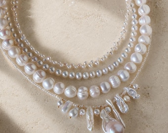 Collar de perlas de agua dulce de oro de 18 quilates, gargantilla francesa para combinar, joyería barroca de perlas, elige estilo.