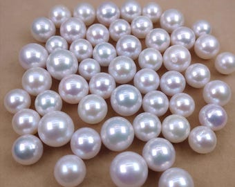Perlas blancas de agua dulce de 9-14 mm, perlas redondas sueltas de alto brillo (sin perforar, medias, completas).